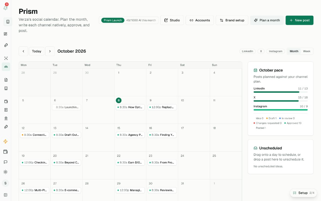 The Prism calendar in the Verza app, October 2026